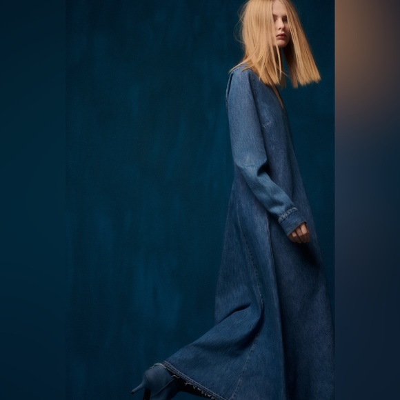 Zara Limited Edition 100% Cotton Long Denim Dress - Picture 3 of 8